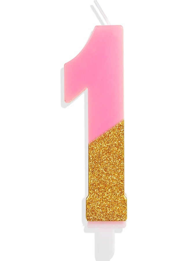 Hongplus Pink Glitter 1st Birthday Candles, Number 1 Candle, Cakes Candle, Candles for Cake, Happy 1st Birthday Cake Topper Decorations for Girls First Birthday Anniversary Wedding Party - Image 1